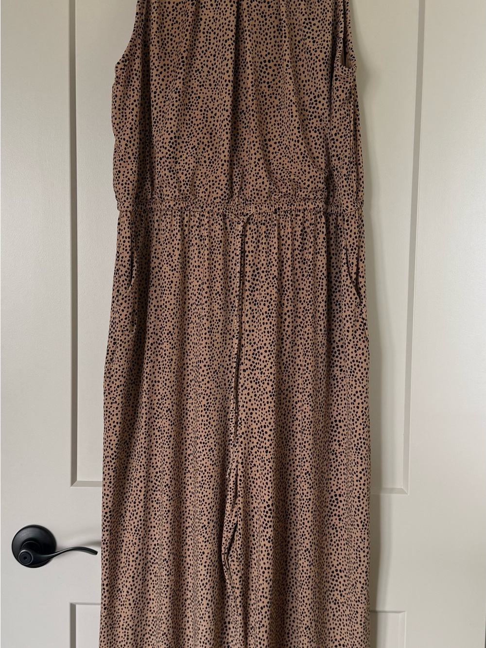 Maurices Tan & Black Sleeveless Polka Dot Jumpsuit
